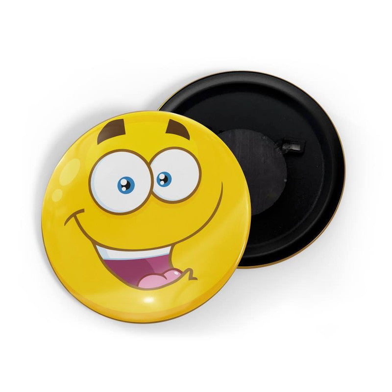 dhcrafts Yellow Color Round Fridge Magnet Grinning Face with Big Eyes Emoji Glossy Finish Design Pack of 1 (58 mm)